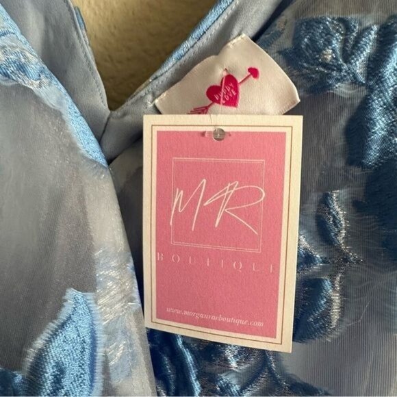 Buddy Love FELICITY CHRYSANTHEMUM BODYSUIT Blue Floral Puff Sleeve Top  Medium - Picture 9 of 10